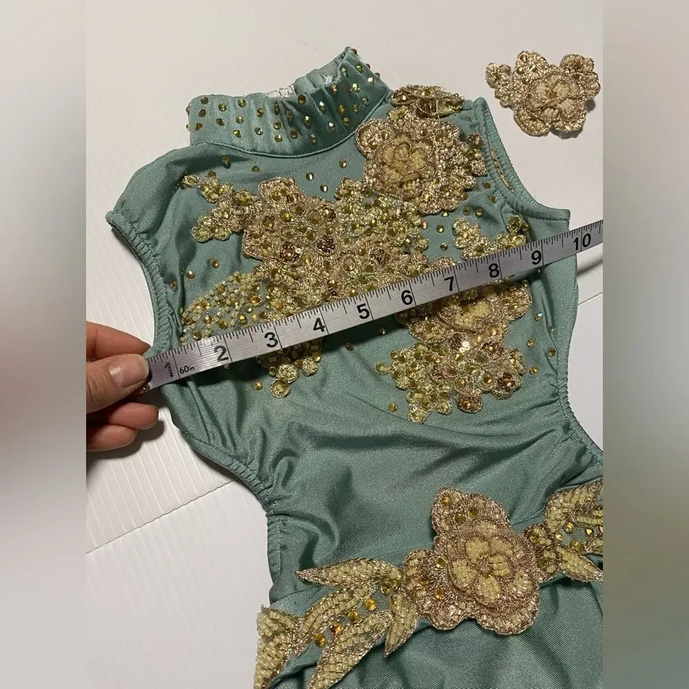 Rare Glamour competition solo dance costume   sage green lyrical SC child